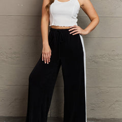 Sporty Plus Size Striped Print Side Tie Waist Loose Trousers