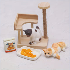 Wooden Cat Climbing Frame Dollhouse Model Ornament Small Fish DIY Accessories