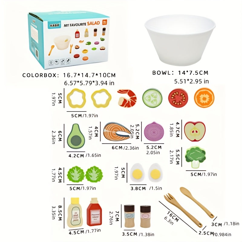 Wooden Fruit and Vegetable Salad Set with Utensils for Kids