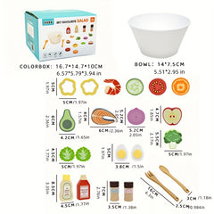 Wooden Fruit and Vegetable Salad Set with Utensils for Kids