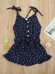Baby Girls Heart Print Romper Jumpsuit with Belt
