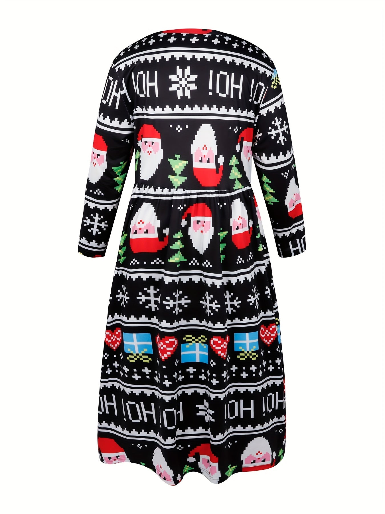  Santa Claus Print Half Sleeve Round Neck Stretch Maxi Dress