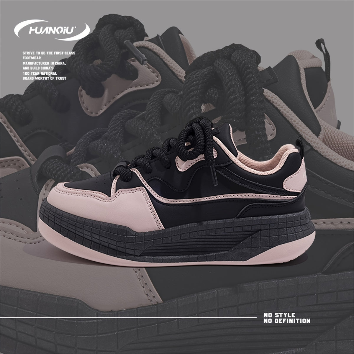 HUANQIU Lace-up Non-slip Skate Shoes Height Increased Sneakers