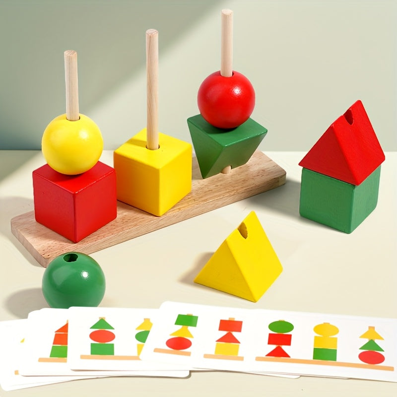 Wooden Geometric Shape Matching Puzzle Building Blocks