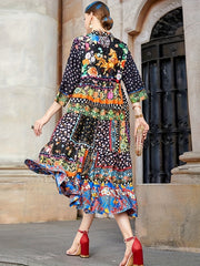  Boho Dress Womens Printed V Neck Midi Dress