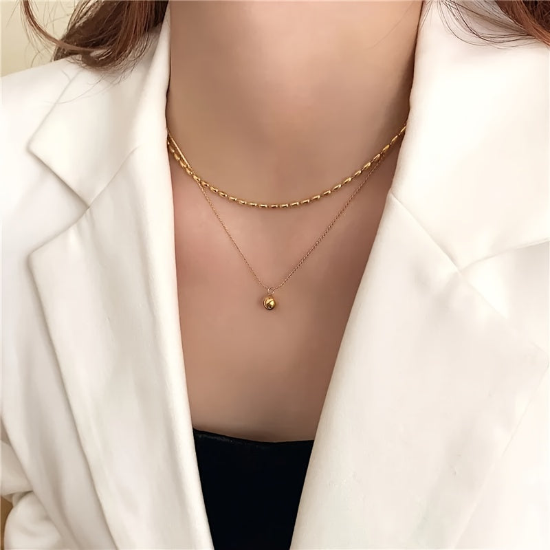 Stainless Steel 2 Layer Tassel Charm Necklace For Women