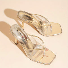 Women's Clear Strap Stiletto Heels Faux Leather Pumps