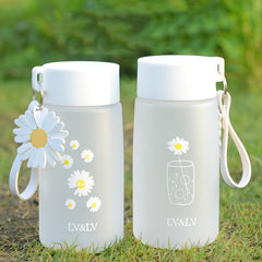 Daisy Water Bottle Plastic Flowers Pattern Indoor Outdoor Water Cup 500ml