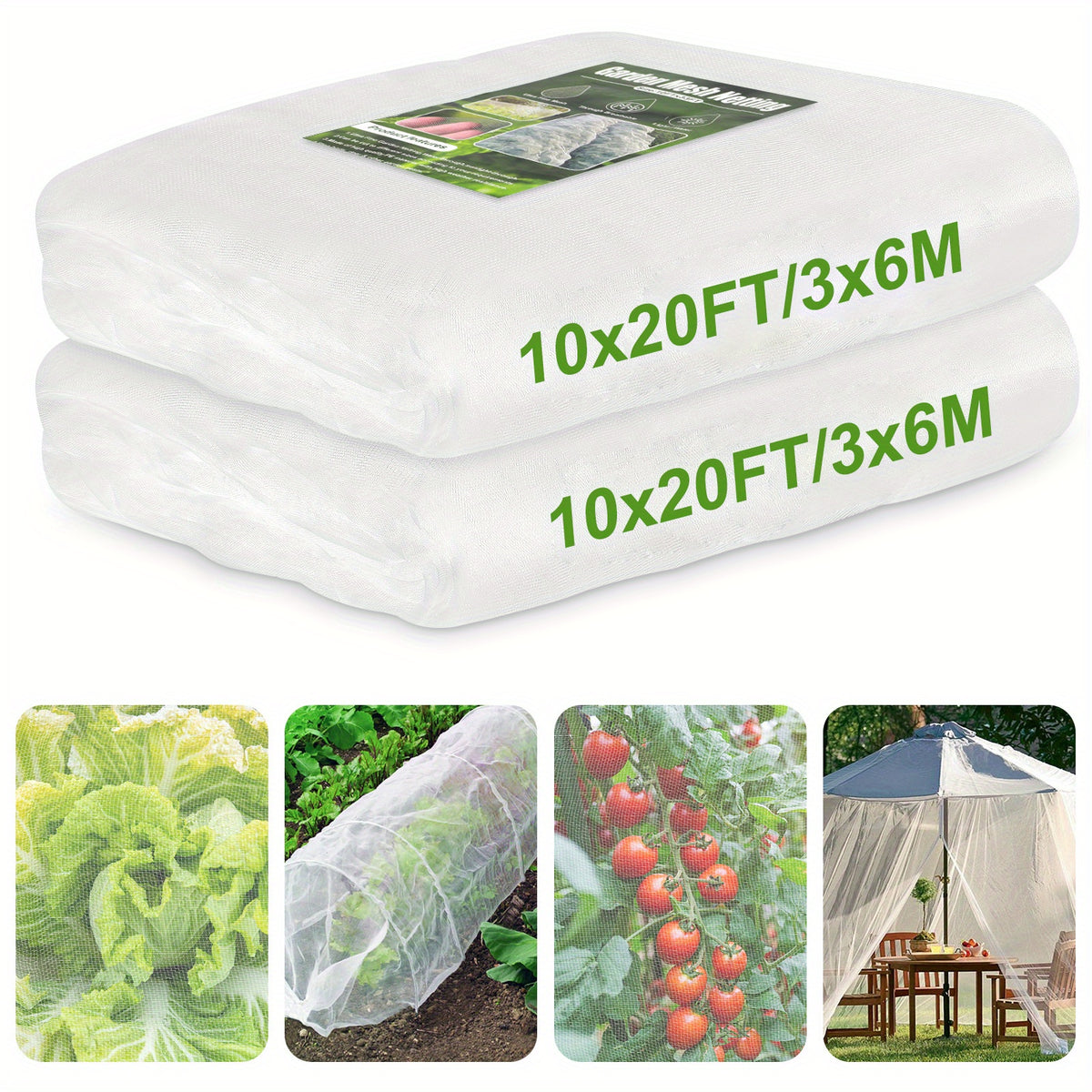 2pcs 10x20FT Garden Netting Mosquito Netting Plant Covers Insect Bird Protection