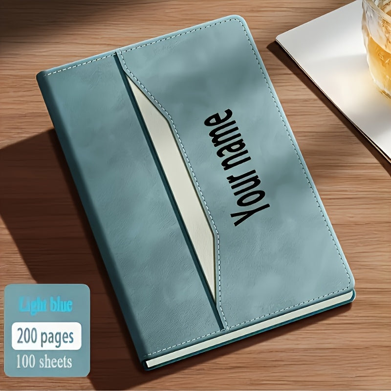 Personalized A5 PU Leather Notebook with Name Engraving & Storage Pouch