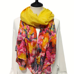 Vintage Yellow Flower Print Scarf Gradient Warm Shawl Women Windproof
