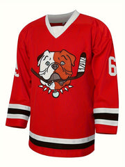 Men's Dog Pattern Ice Hockey Jersey Classic Embroidered Retro V neck