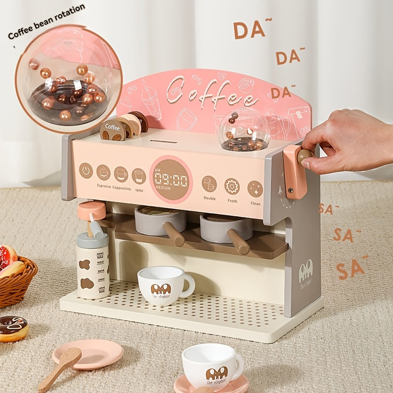 Wooden Coffee Machine Toy Set for Kids Pretend Play Accessories Learning Kit