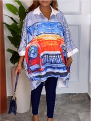  Boho Blouse Women's Plus Painting Print Bat Sleeve