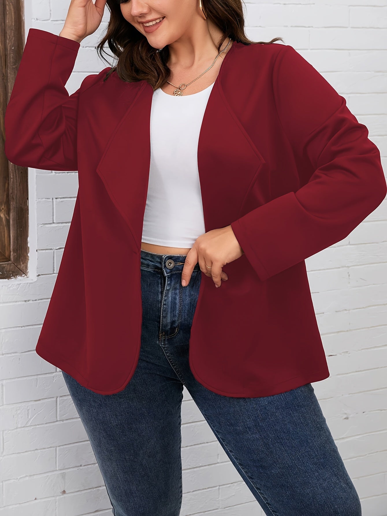  Solid Long Sleeve Open Front Blazer