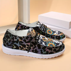 Sunflower Pattern Boat Shoes Lightweight Flats Women's Footwear