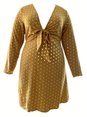  Sexy Dress Women's Plus Allover Print Knot Front Deep V-Neck