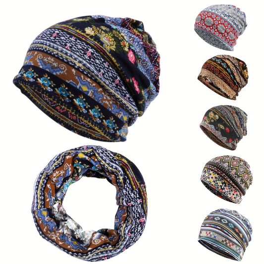Geometric Pattern Baggy Slouchy Chemo Sleep Beanie Hat Elastic Cap