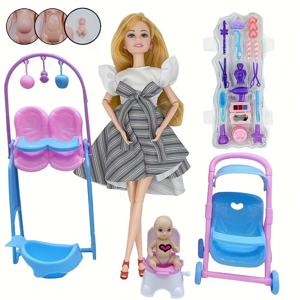 Stylish Pregnant Mom Belly Toy Set with Stroller Seat & Accessories