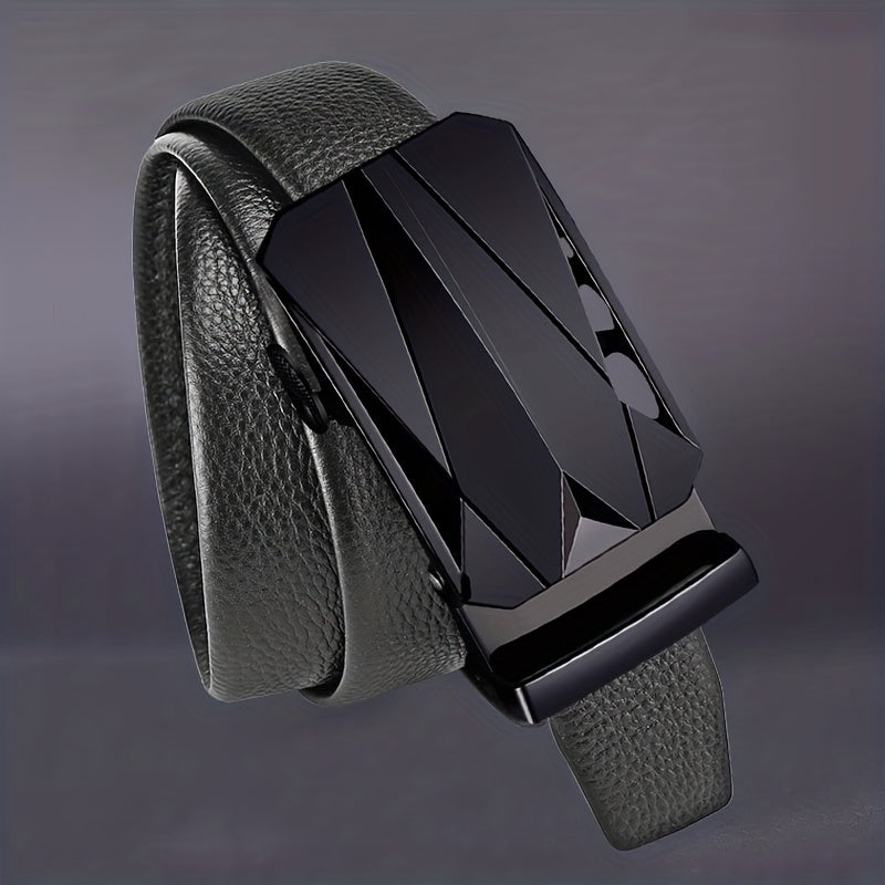 Men's Pu Leather Belt with Automatic Buckle Middle-aged Young Business Casual