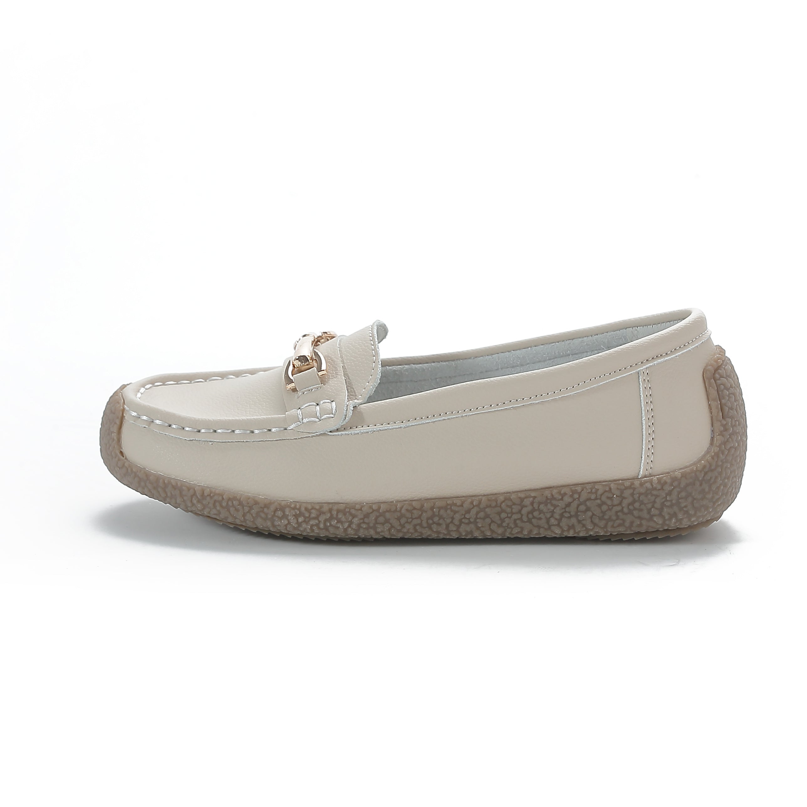 Flat Loafers with Metallic Buckle - Casual Walking Shoes