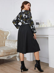  Floral Print Wrap Flared Midi Dress With Belt
