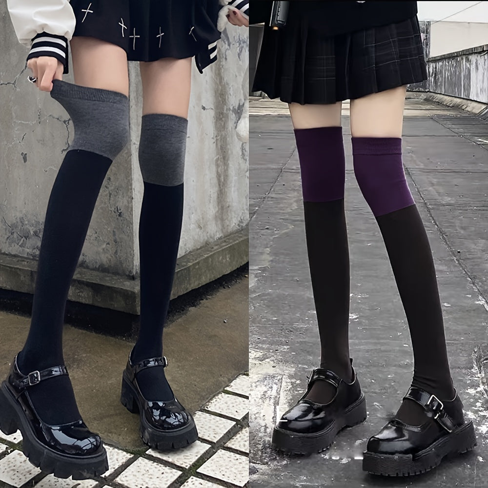 Colorblock Calf Socks College Style All match Knee High Socks