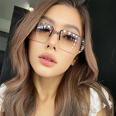 Rhinestone Rimless Sunglasses, Y2K Stylish Women's Eye Wear