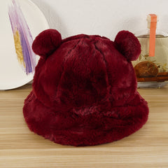 Women Plush Panda Bucket Hat with Ear Protection for Winter