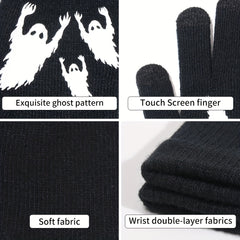 Halloween Ghost Pattern Touch Screen Gloves - Windproof Knitted Gloves