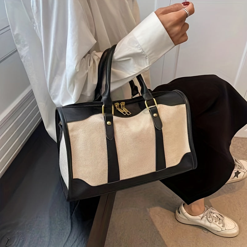 Vintage Canvas Stitching Handbag Large Capacity Travel Crossbody Bag