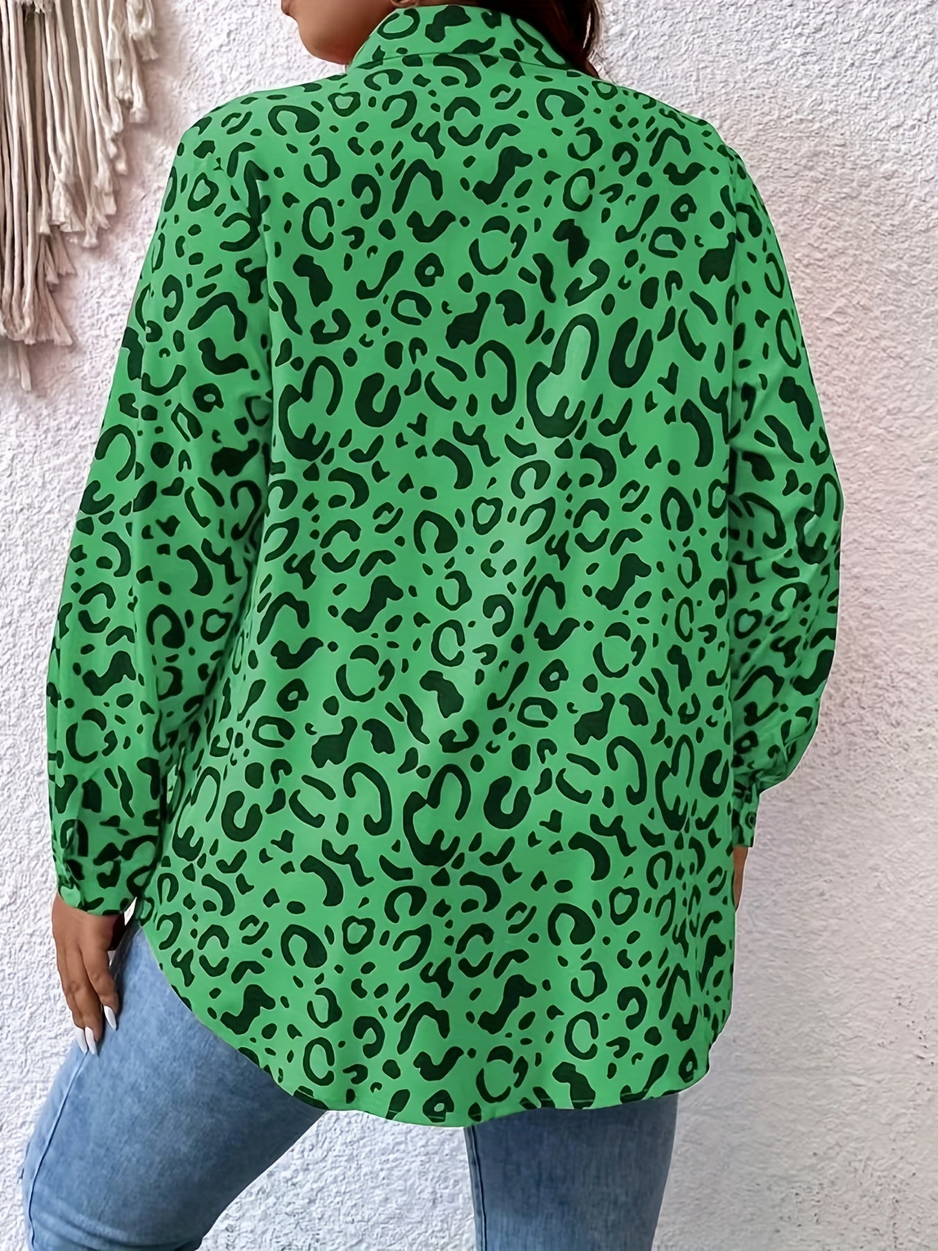  Leopard Print Button Up Long Sleeve Blouse