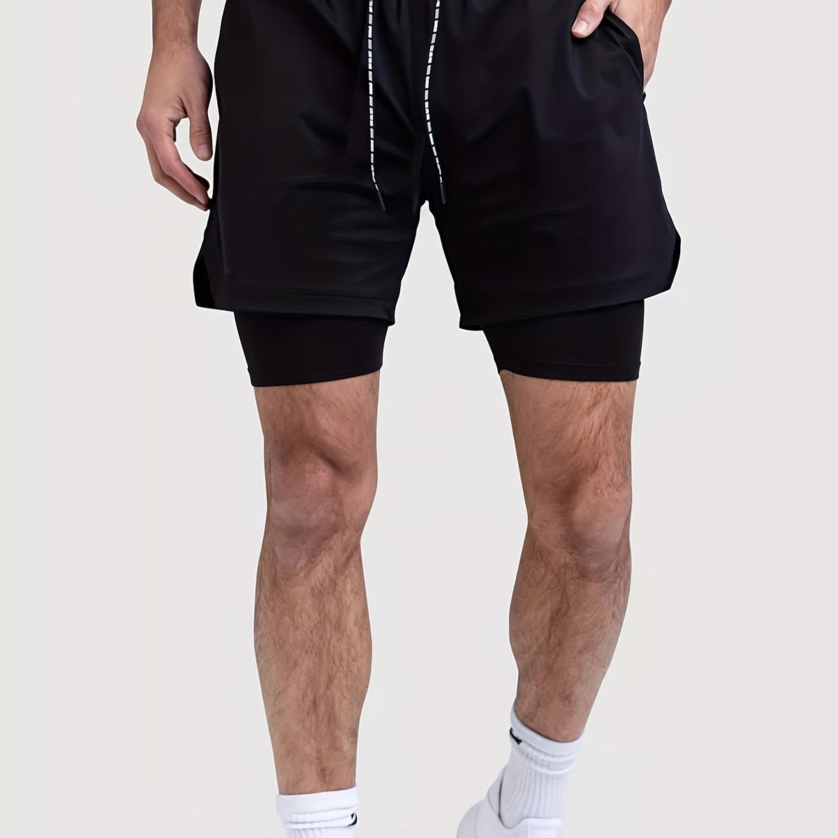 Men's 2 In 1 Running Shorts Activewear Stretch Drawstring Sport Shorts