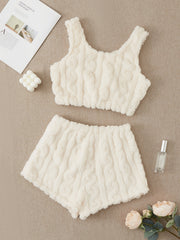 Flannel Pajama Set Sleeveless Crew Neck Top & Shorts Women's Sleepwear
