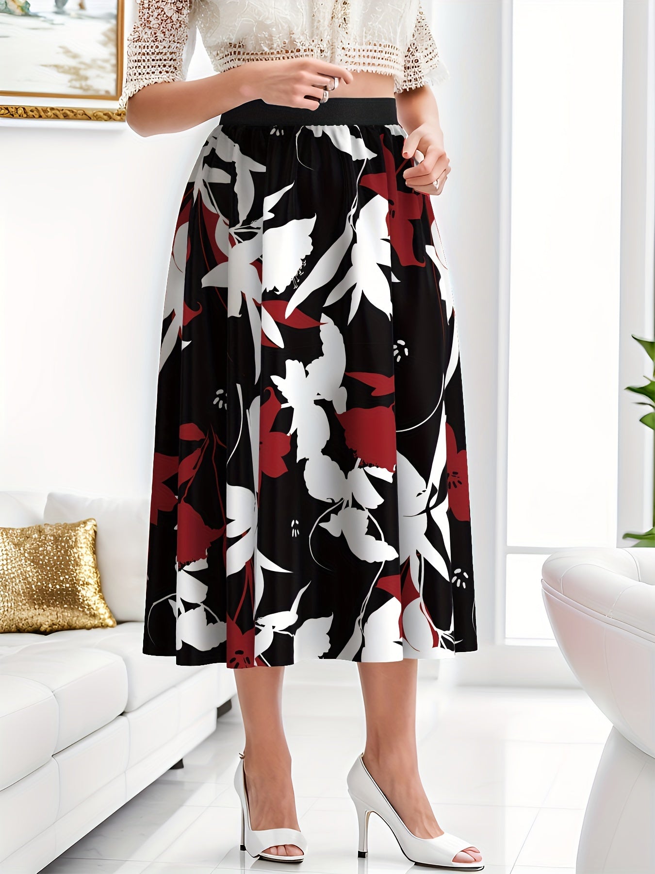  Floral Print High Rise Maxi Skirt