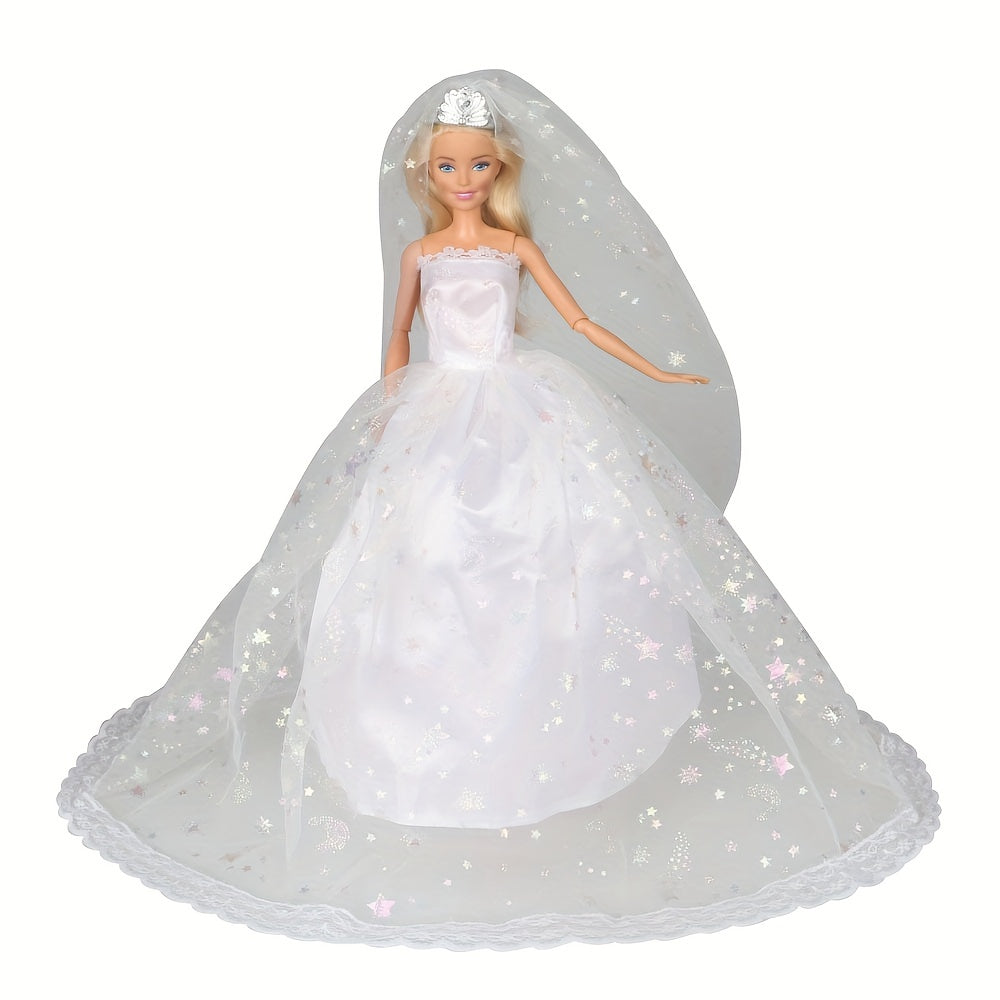Doll Dresses Wedding Dress Set with Crown Veil - Girl Accessories Toys