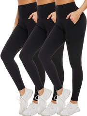 3pcs High Waisted Leggings with Pockets Tummy Control Workout Yoga Pants
