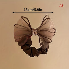 Mesh Bow Hair Ring Rhinestone Bow Ponytail Hair Rope Women's Hair Accessories