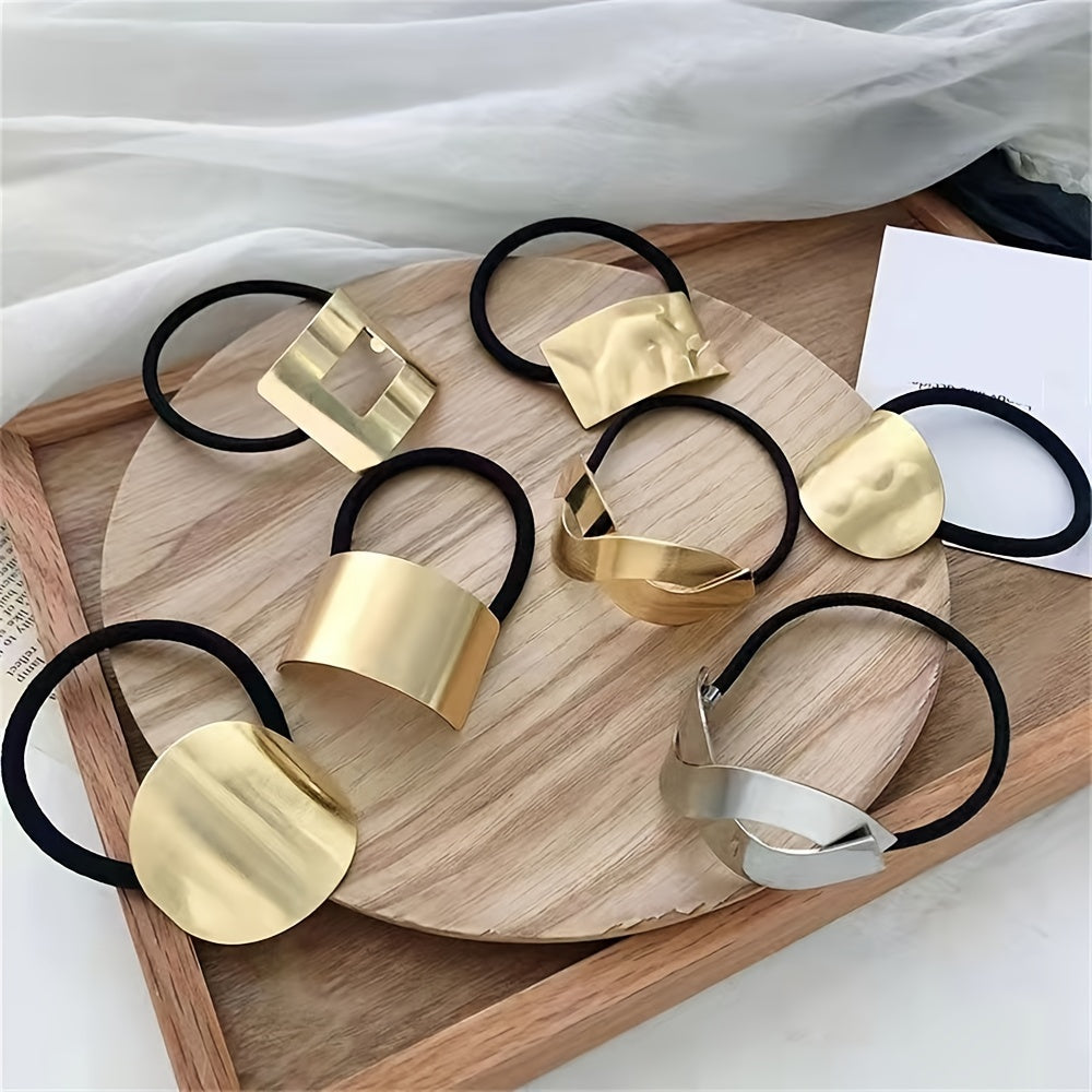 Metal Geometric Golden Hair Elastics Ties Woven Stretchy Rubber Bands