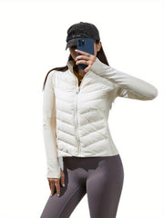 Thumb Hole Puffer Jacket Winter Hiking Skiing Crop Warm Jacket