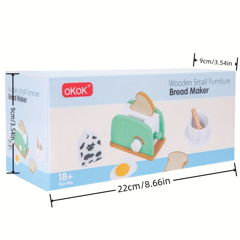 Wooden Kitchen Toy Pop Up Bread and Butter Toaster Set Play Bread Maker Kitchen