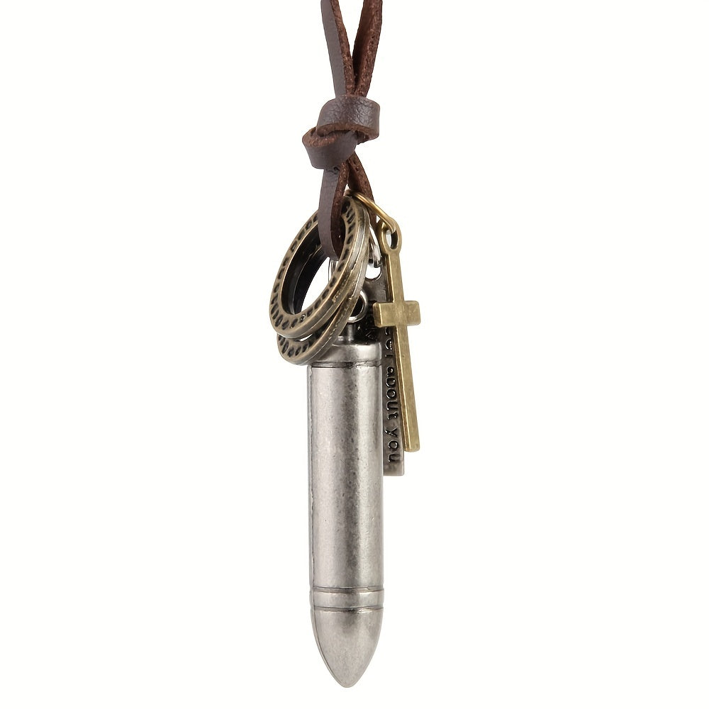 Retro Cross Bullet Leather Necklace Hip Hop Punk Pendant