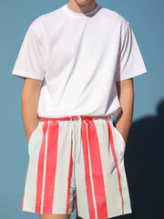 Men's Striped Drawstring Shorts for Summer Beach