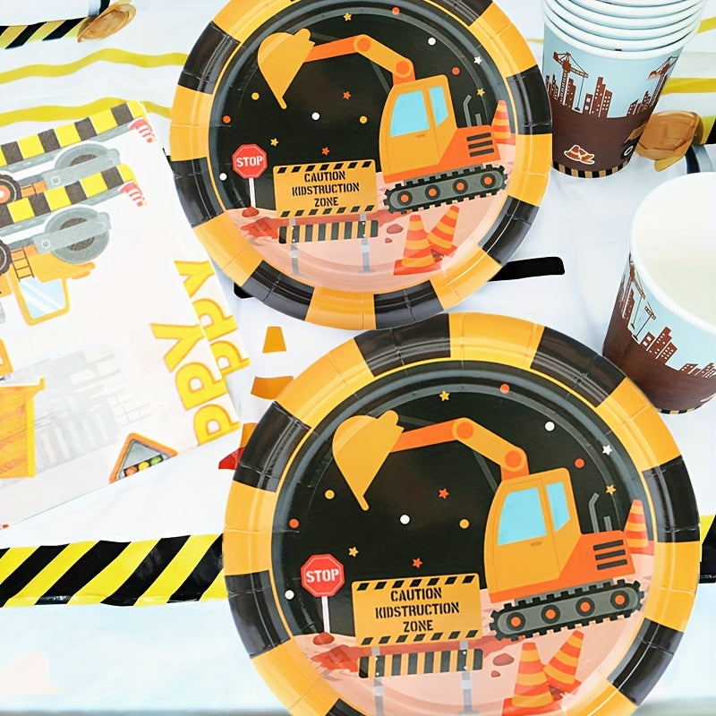 Construction Birthday Party Tableware Set w/ Dump Truck Plates & Tractor Tow