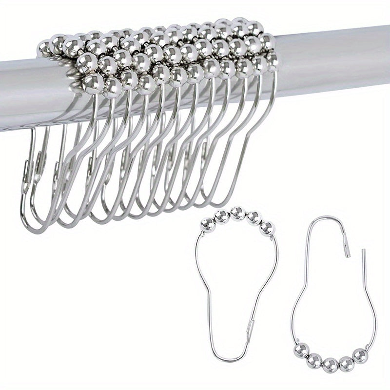 12pcs Roller Ball Shower Curtain Hooks Stainless Steel Rust Proof