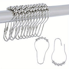 12pcs Roller Ball Shower Curtain Hooks Stainless Steel Rust Proof