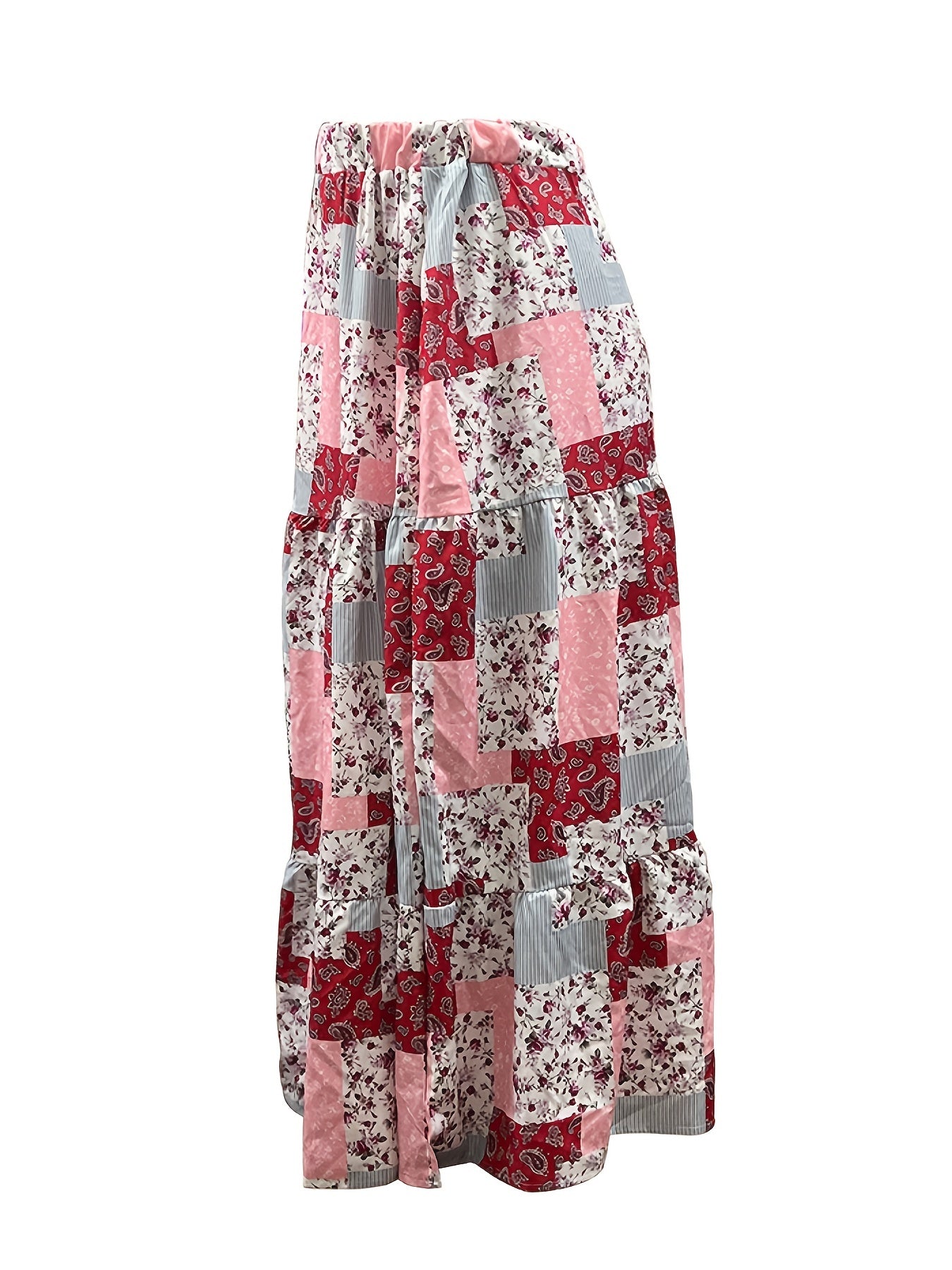  Boho Skirt Patchwork Print High Rise Maxi Skirt