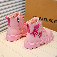 Girls' Plus Fleece Boots with Zipper, Comfy Non-Slip Boots for Autumn/Winter