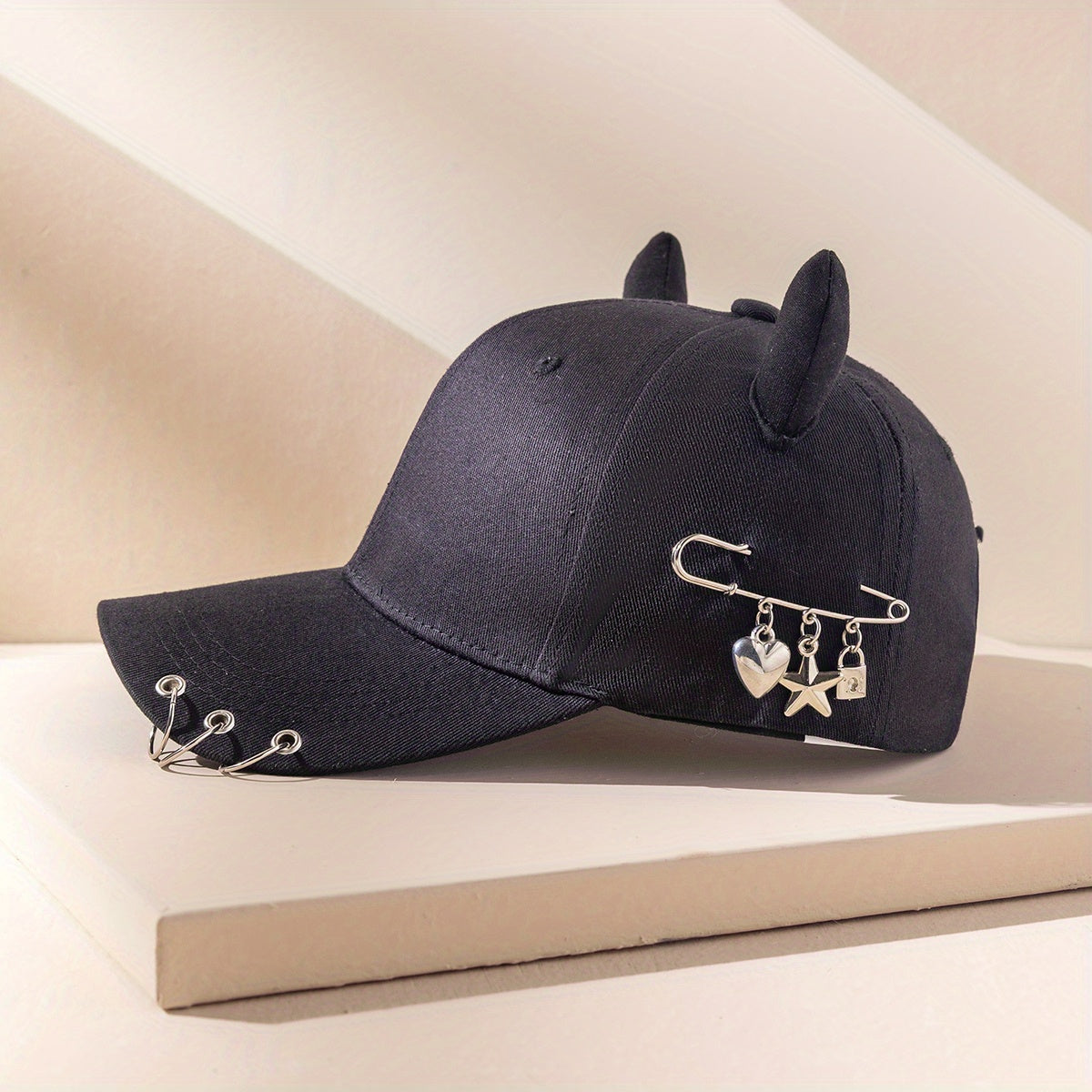 Horns Baseball Cap Hip Hop Ring Brooch Decor Unisex Sun Hat Adjustable Dad Hat