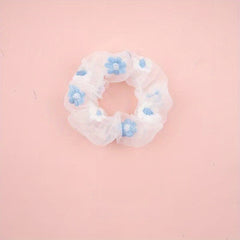 Flower Embroidery Scrunchie Hair Tie Organza Hair Rope Large Accessories